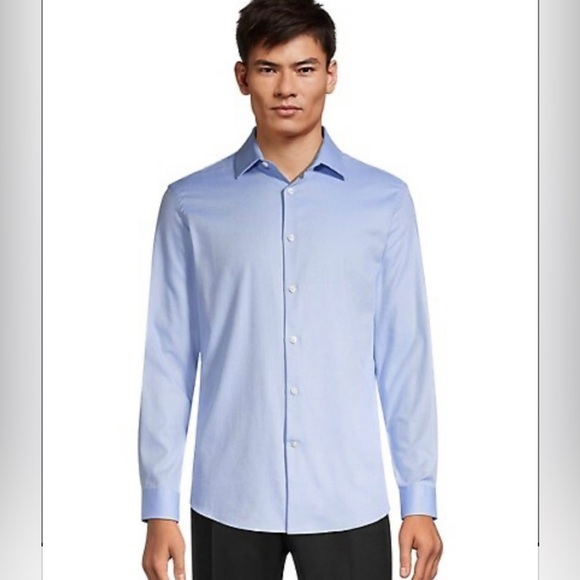 ✨HOST PICK✨MICHAEL Michael Kors Men’s Slim-Fit Herringbone Shirt | Size 17 Neck - Picture 2 of 6